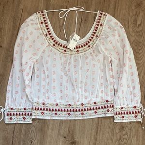 Anthropologie white beaded and Polka dot blouse